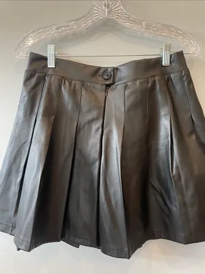 Black Faux Leather Pleated Mini Skirt large like new thumbnail 2
