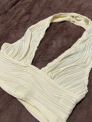SHEIN ICON Solid Backless Halter Top Pastel Yellow Size XS thumbnail 3