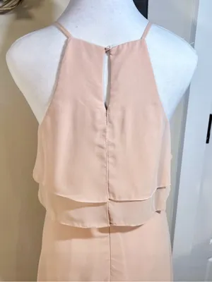💥Jenny Yoo Charlie Blush Chiffon Ruffle Halter Bridesmaid Maxi Gown Sz 2 🧡 thumbnail 8