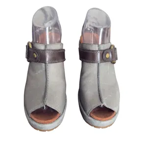 Lucky Brand Women's Gray Leather‎ Peep Toe Wedge Mules Casual Shoes Size 6.5 thumbnail 3