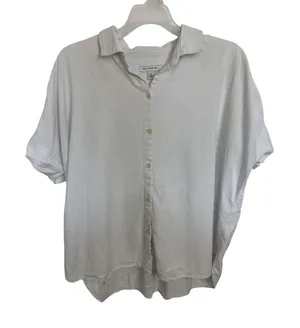 Free Assembly Linen Blend White Button Front Short Sleeve Top M Minimalist Boxy thumbnail 1