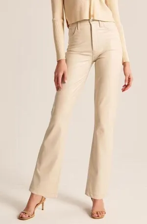 Abercrombie Vegan Leather 90s Straight Pant in Cream thumbnail 1