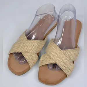 OLD NAVY Women's Criss Cross Woven Raffia Slide Sandals Beige/Tan-8 thumbnail 2