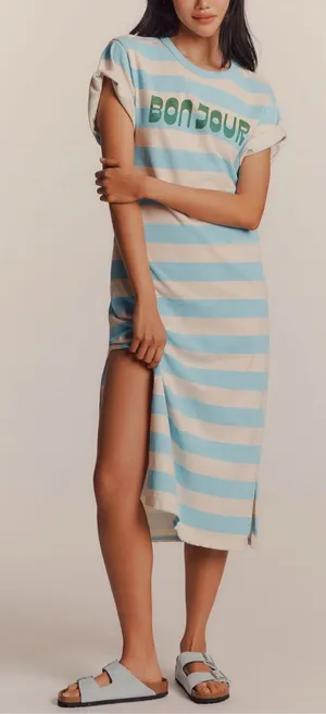 Anthropologie Sundry Short-Sleeve Rugby Stripe Bonjuour Midi T-shirt Dress thumbnail 1