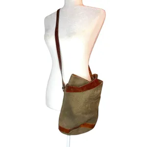 Furla Soft Italian Suede Large‎ Hobo Bag Brown Croc Embossed Leather Trim Buckle thumbnail 7
