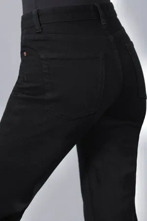 ZARA NWT black denim straight leg jeans with split hem thumbnail 3