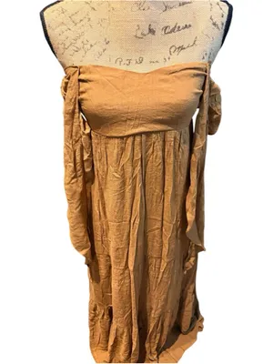 Wishlist Apparel Falling In Love Tie-Front Tiered Camel Maxi Dress Size S thumbnail 2