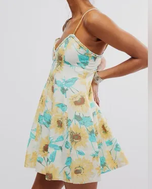 NWT Free People Altura Printed Mini Dress Sunflower Large thumbnail 2