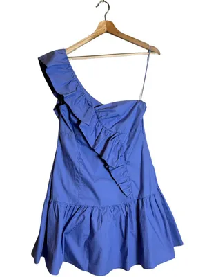 ASTR The Label One Shoulder Ruffle Mini Dress Womens Large Cobalt Blue Chic NWOT thumbnail 5