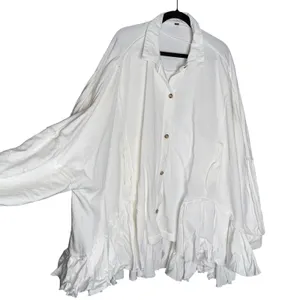 Free People Buttondown Ruffle Hem Shacket Women OS White‎ Oversized Cotton Boho thumbnail 6