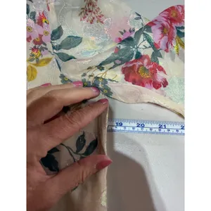LOFT Floral Blouse Women XS Cream Gold Metallic Shimmer Puff Sleeve Cottagecore thumbnail 7