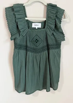 Ba&sh Ruffle Blouse Women‎ Size 0 Sleeveless Lace Embroidered Boho Cotton Blouse thumbnail 1