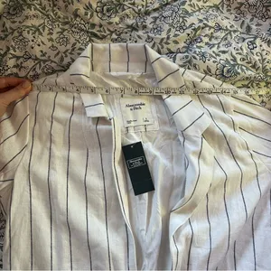 New Abercrombie & Fitch Linen blend Striped Blazer small white black pinstripe thumbnail 12