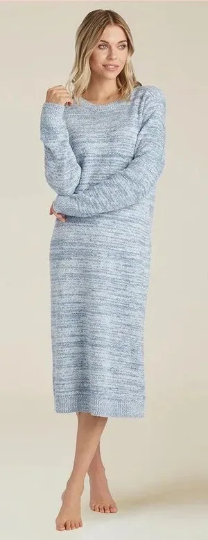 Softies Sweater Dress Womens L Blue Marled Knit Long Sleeve Crew Neck Midi Cozy thumbnail 1