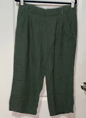 Jacqueline‎ de Yong Olive Linen Pants 42 coastal breathable pull on lagenlook thumbnail 1