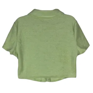 Beige Botany Terry Cloth Crop Top Womens S Pastel Green Button Front Collared thumbnail 4