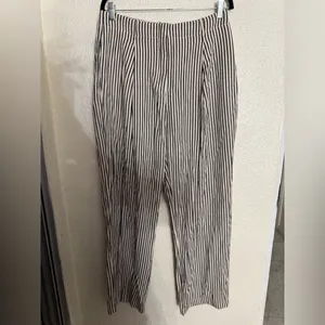 Mango elasticated waist staight wide leg stripe pants in mono stripe size large thumbnail 5
