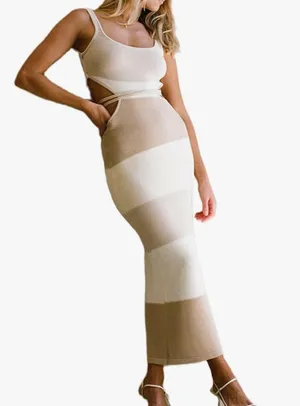 Midi dress with cutouts Tan thumbnail 1
