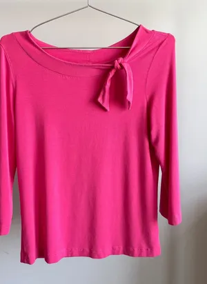 Vintage Banana Republic Top M Hot Pink Side Tie Boatneck Y2K Barbie Bimbo Girly thumbnail 1