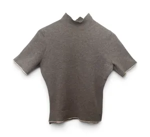 Zara Knit Womens Grey Mock Neck Short Sleeve Sweater Contrast Trim Large thumbnail 1