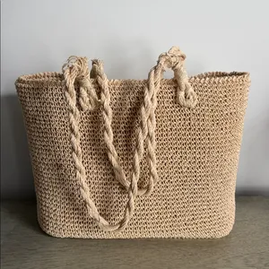 Elegant Tan Woven Tote Bag thumbnail 2