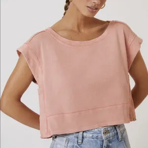 Pilcro Cropped Cut Off Short Sleeve Sweatshirt Pink Coral Medium thumbnail 3