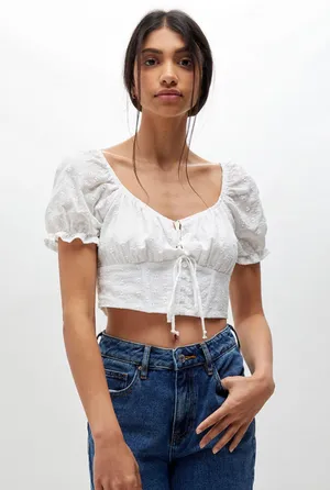 PacSun LA Hearts Cropped Eyelet Top thumbnail 1