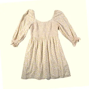 Hollister‎ Floral Mini Dress Womens Small Yellow Smocked Puff Sleeve Babydoll thumbnail 1