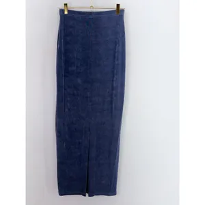 Vintage Poorboy Maxi Skirt Blue Ribbed Knit Back Slit S thumbnail 5