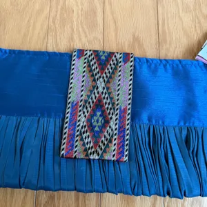 Rising‎ International Jamila Clutch Blue Silk Embroidered Zardozi Afghan Purse thumbnail 2