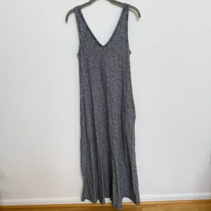 Lou & Grey Blue White Striped Maxi Dress‎ XS Cotton Knit A-Line V-Neck Pockets thumbnail 8