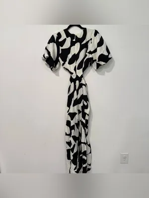 Abercrombie & Fitch Black White Short Sleeve Cutout Maxi Dress S thumbnail 7