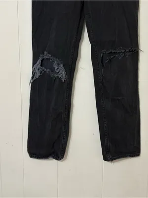 Abercrombie & Fitch 90s Straight Jeans Black Ultra High Rise Distressed Size 27 thumbnail 3