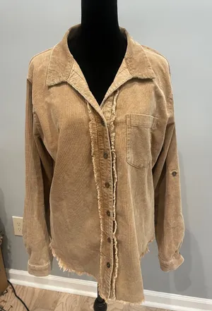 Women's Tan Frayed Button-Front shirt - corduroy western looks thumbnail 1