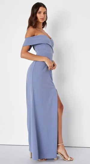 Song of Love Blue Grey Off-the-Shoulder Maxi Dress Elegant Evening Gown thumbnail 3