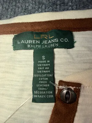 Ralph Lauren Cream Henley Top with Brown Shoulder Accents thumbnail 6