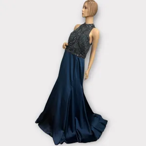 Milano Formals Size 16 Long Blue Chiffon‎ Beaded Prom Dress Formal Gown thumbnail 2