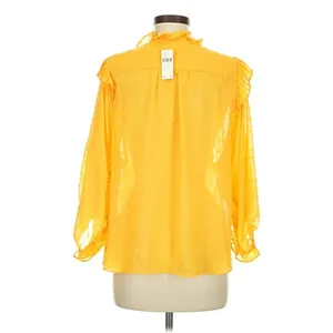 Anthropologie NWT 36R Haida Peasant Top Ruffled Swiss‎ Dot Blouse Mango Yellow M thumbnail 5