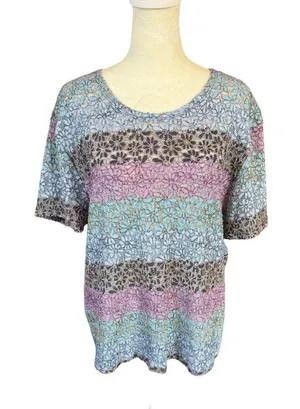 Kathie Lee Collection multi pastel colored floral short sleeve pullover top XL thumbnail 1