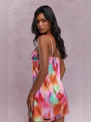 Missguided Rainbow Watercolor Slip Dress Barbiecore Abstract Print Y2K thumbnail 2