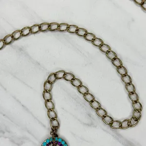 Blue Purple Rhinestone Studded Gold Tone Circle Chain Belt S/M Small Medium ✨ thumbnail 9