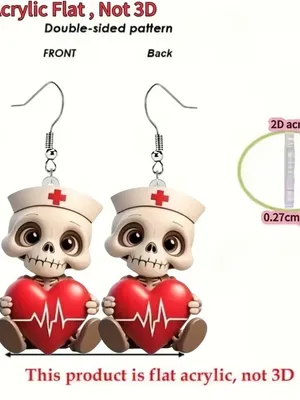 ❤️‍🩹❤️‍🩹❤️‍🩹3 for 12$❤️‍🩹❤️‍🩹❤️‍🩹Cute Nurse Skull Heart Earrings - Red thumbnail 6