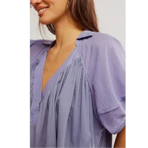 Free People Bohemian Billowy Oversized Sunray Babydoll Top Blue Granite XL thumbnail 6
