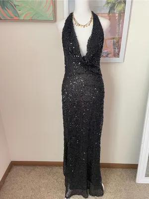 Babyboo Lorena Sequin Cowl Halter Lined Maxi Dress Black Large thumbnail 8