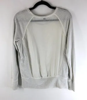 Aerie Womens Sweater Pullover Sheer Back Metallic Scoop Neck Gray M thumbnail 2