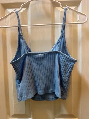 Ribbed Light Blue Cropped Camisole - Women's Slim Tank Top H&M size 4 thumbnail 2