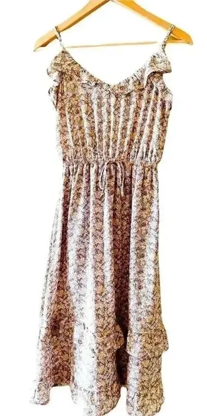 NWT Siena Sky Spaghetti Straps Multicolor Flowery Ruffles Womens Dress SZ Small thumbnail 1