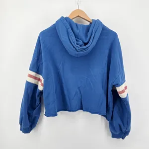 American Eagle Varsity‎ Blue Crop Hoodie Striped Sleeve Sweatshirt Medium thumbnail 5