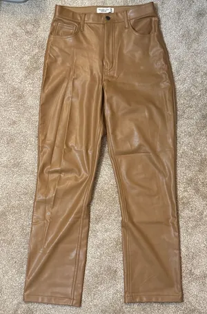 Abercrombie & Fitch Tan Curve Love Straight Leg Leather Pants thumbnail 1