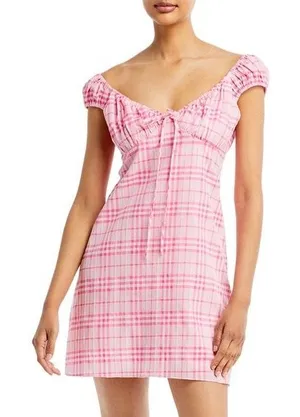 WAYF Pink plaid Mini Dress thumbnail 1